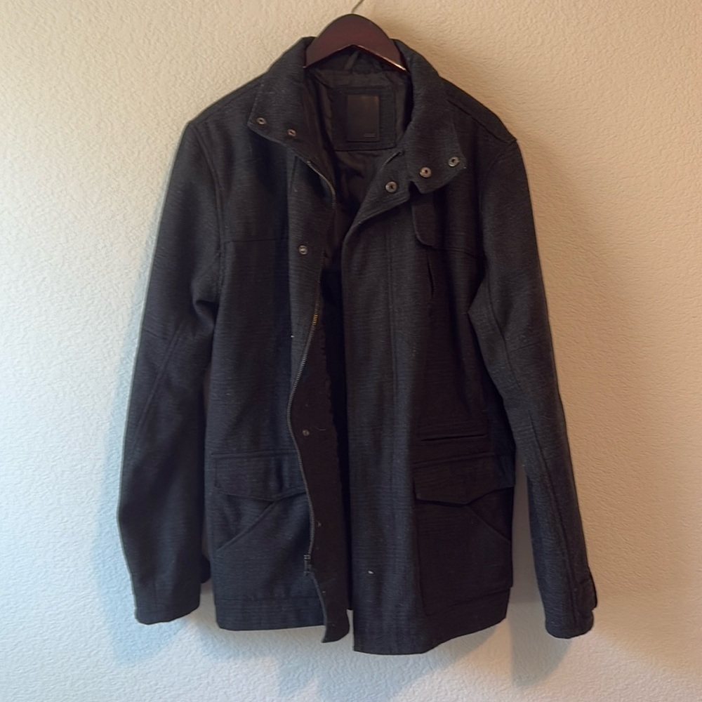 Krew black plaid wool coat Medium